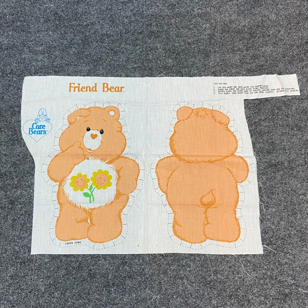 Vintage Care Bears Friend Bear Cut and Sew Fabric Panel DIY Plush Toy 80s Retro